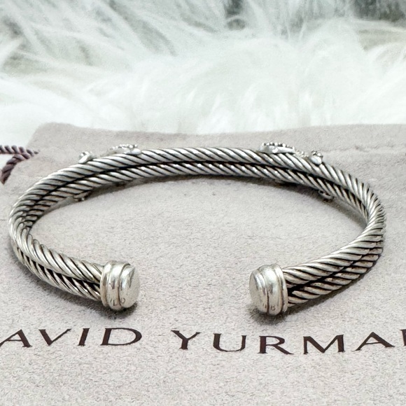David Yurman .925 Double Diamond Crossover X Double Cable Bracelet - Picture 5 of 10